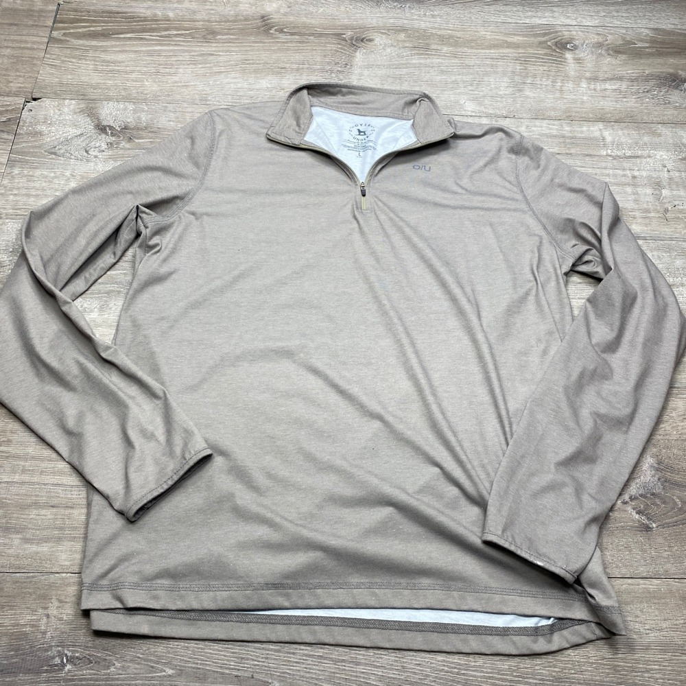 Over Under Quarter Zip Pullover Mens L Brown Cotton Blend Thumbhole Activewear